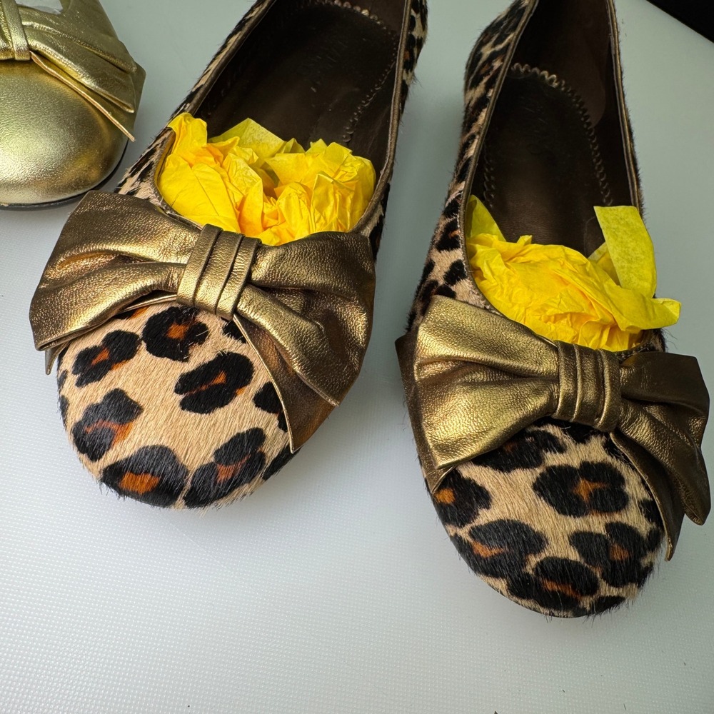New Lot of 2 Pair Franco Sarto Flats Women 7.5 Gold and Leopard Bow Shoes - Picture 11 of 11